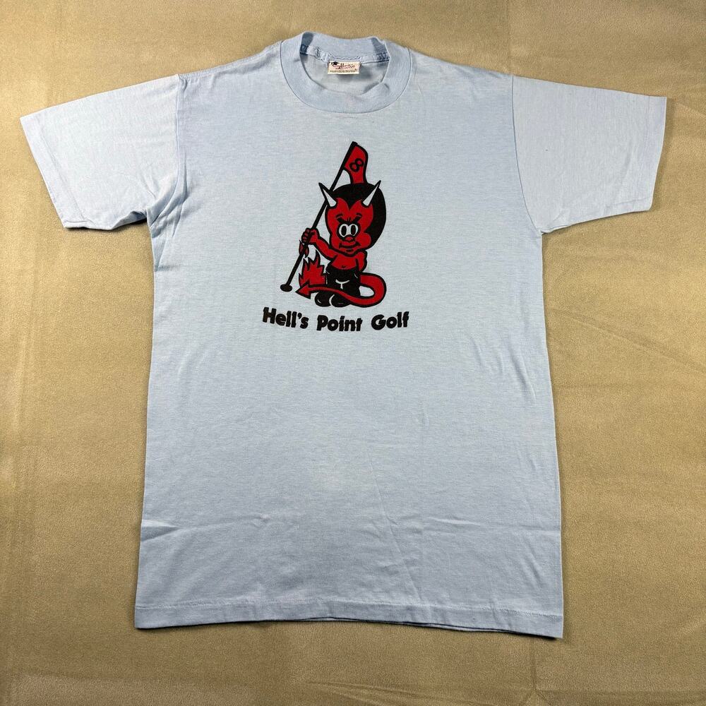 Vintage 80s Hell’s Point Golf Devil Graphic T Shirt USA Made College Lane Size L